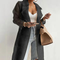 Women's Mesh Overcoat Lightweight Long Sleeve Buttoned Belted Coat