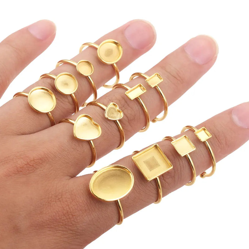 10pcs Adjustable Stainless Steel Ring Settings Blank Base For Jewelry