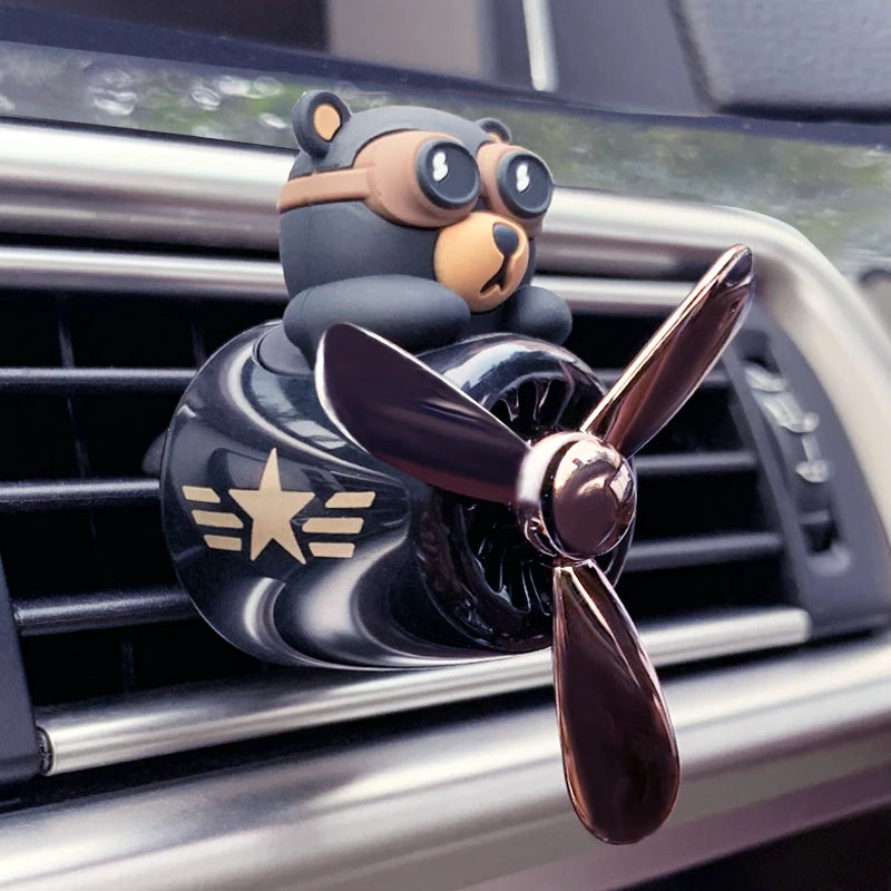 Rotating Airplane Pilot Bear Car Air Freshener Vent Clip Diffuser