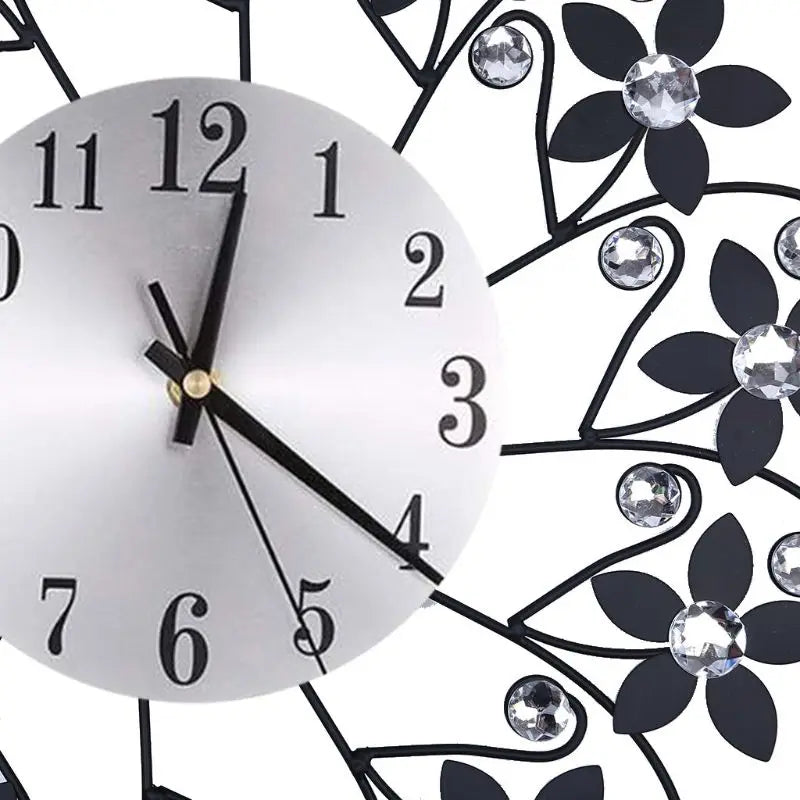 35cm European 3D Large Wall Clock Flower Rhinestone Silent Design