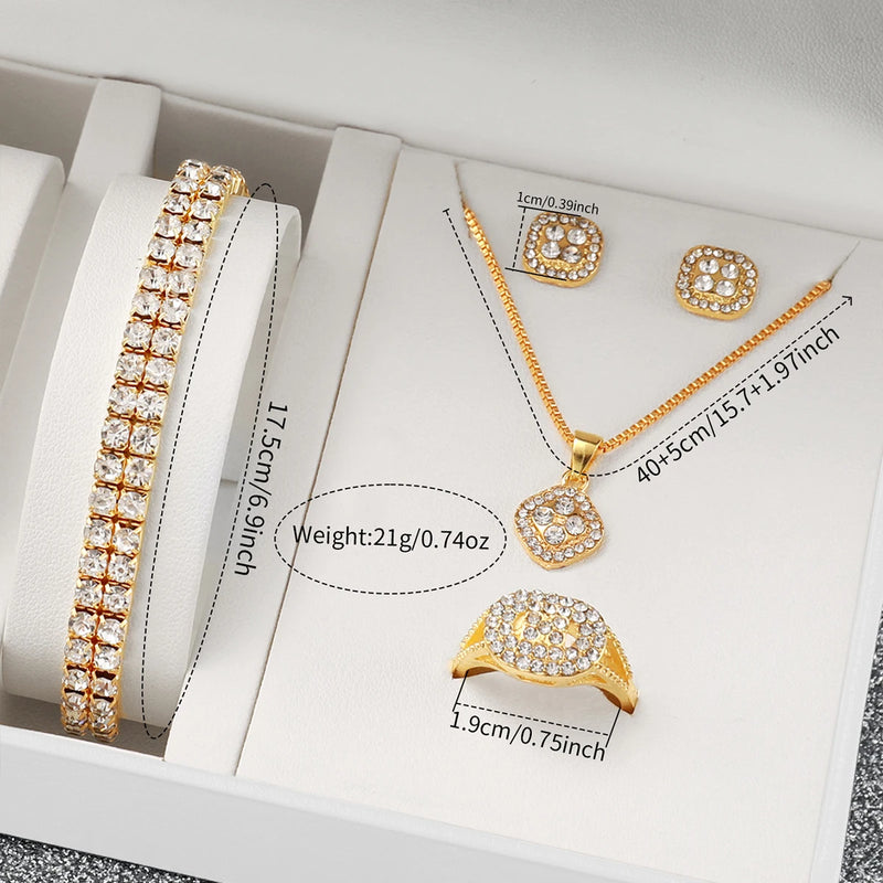 Women's Fashion Diamond Quartz Watch Jewelry Set Gold Steel Band