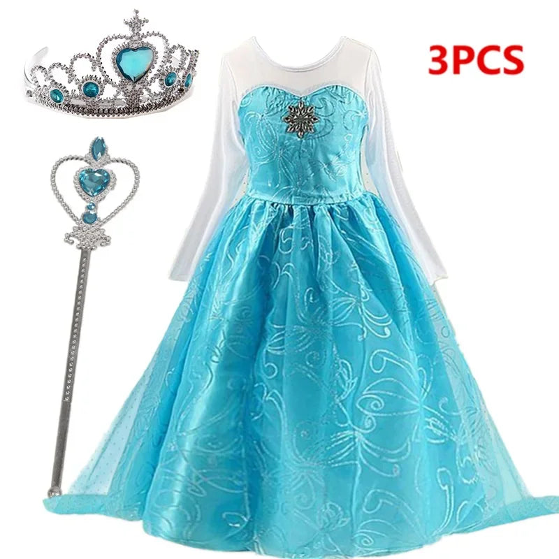 Girls Elsa Costume Frozen Princess Dress Snow Queen Party Gown
