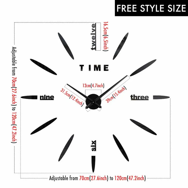 MCDFL Giant Wall Clock 3D Mirror Sticker Nordic Modern Large Timepiece