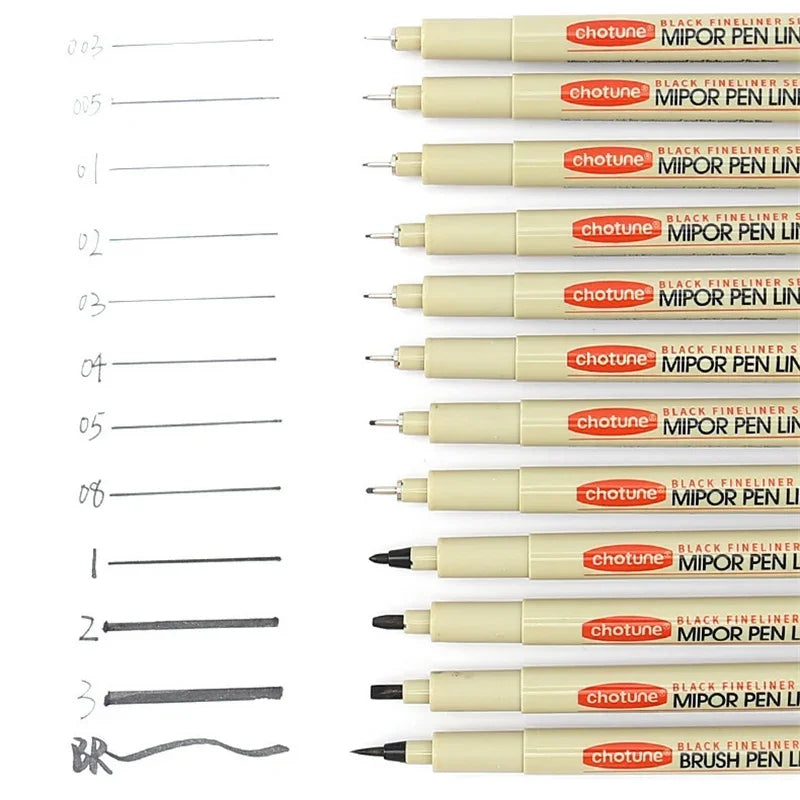 Black Fineliner Marker Pens Waterproof Sketching Manga Art Supplies