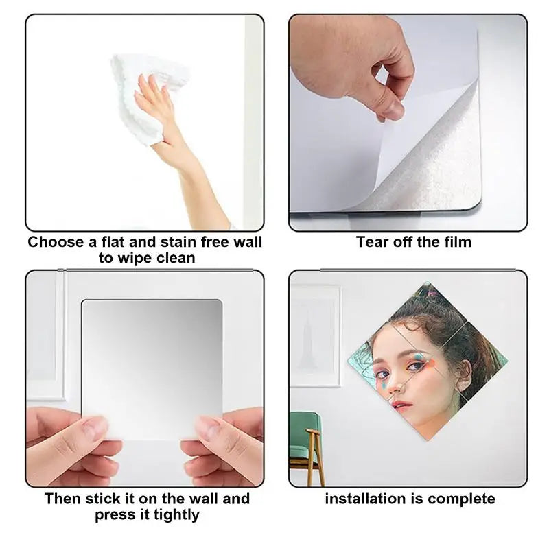 Peel And Stick Acrylic Mirror Squares 4 Pieces Wall Decoration Set