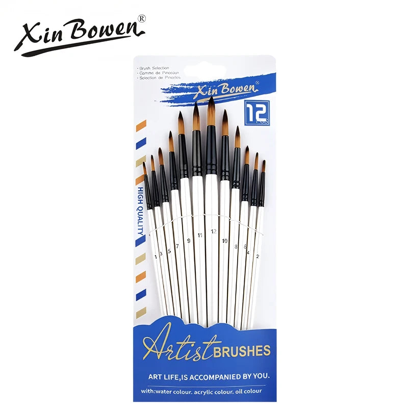 12-Piece Nylon Bristle Brushes Set For Wall Painting Art Supplies