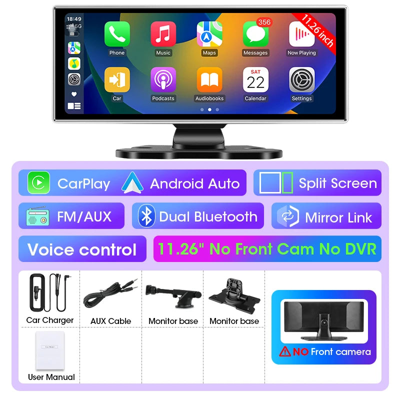 10 Inch 4K Dash Cam Car DVR Dual Lens Wireless Carplay GPS