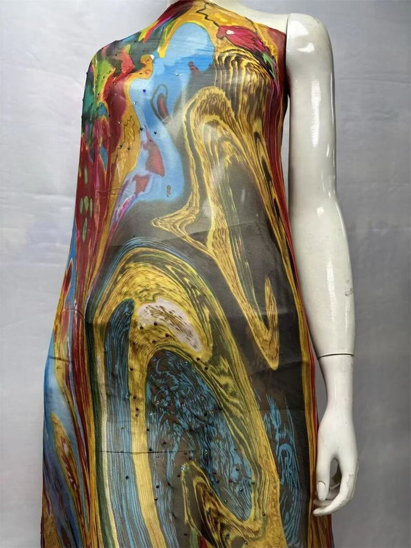 Silk Chiffon Fabric Soft Printed Tulle Lace For Sewing Dresses 3.5 Meters