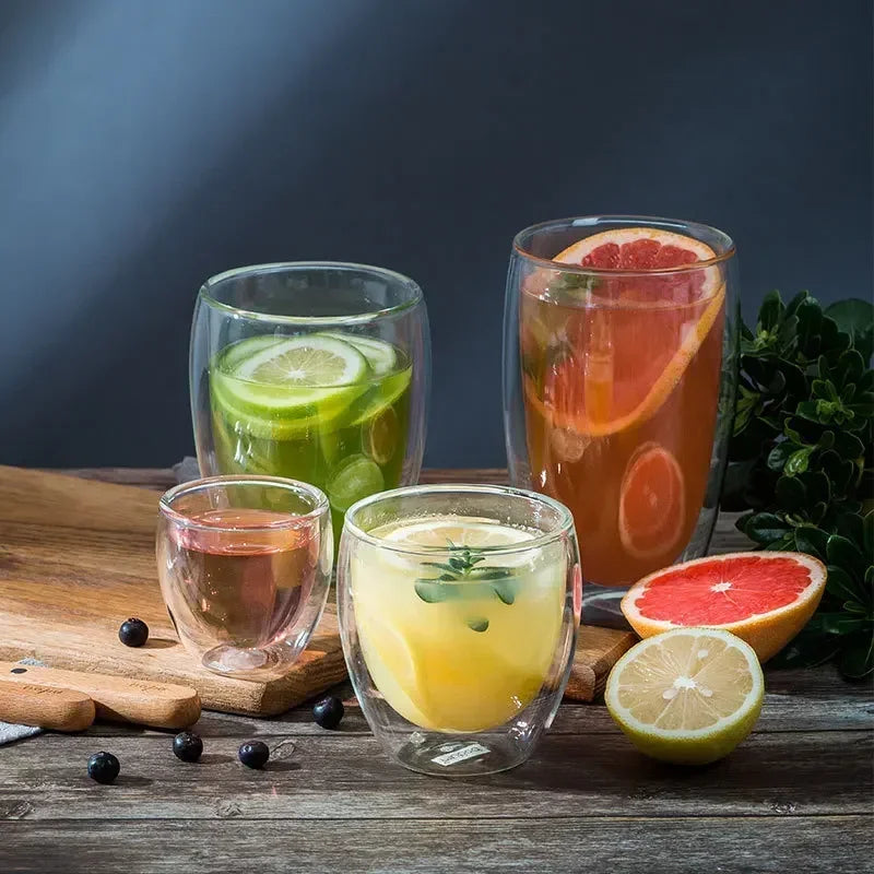 Double Wall Borosilicate Glass Mug Set Heat Resistant Tea Coffee Cups