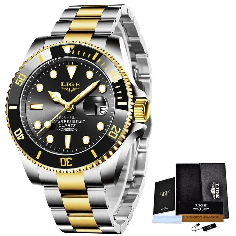 LIGE Men's Quartz Wristwatch Waterproof Sport Diver Date Clock