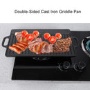 Non-stick Cast Iron Grill Pan Double Sided Ridged Flat Griddle