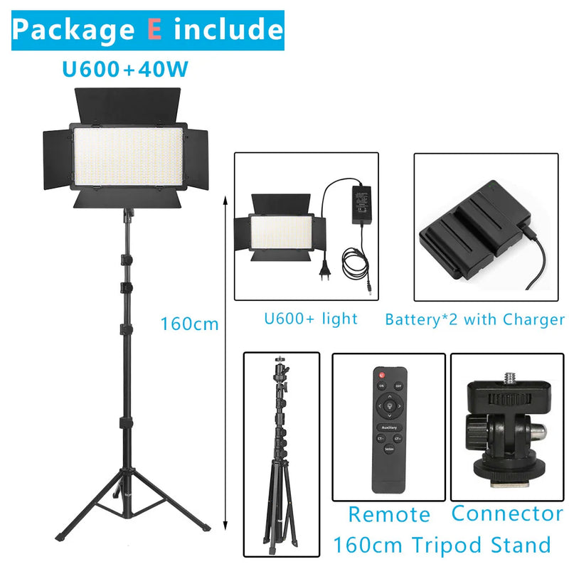 Nagnahz U800+ LED Video Light Bi-Color Dimmable With Tripod Remote