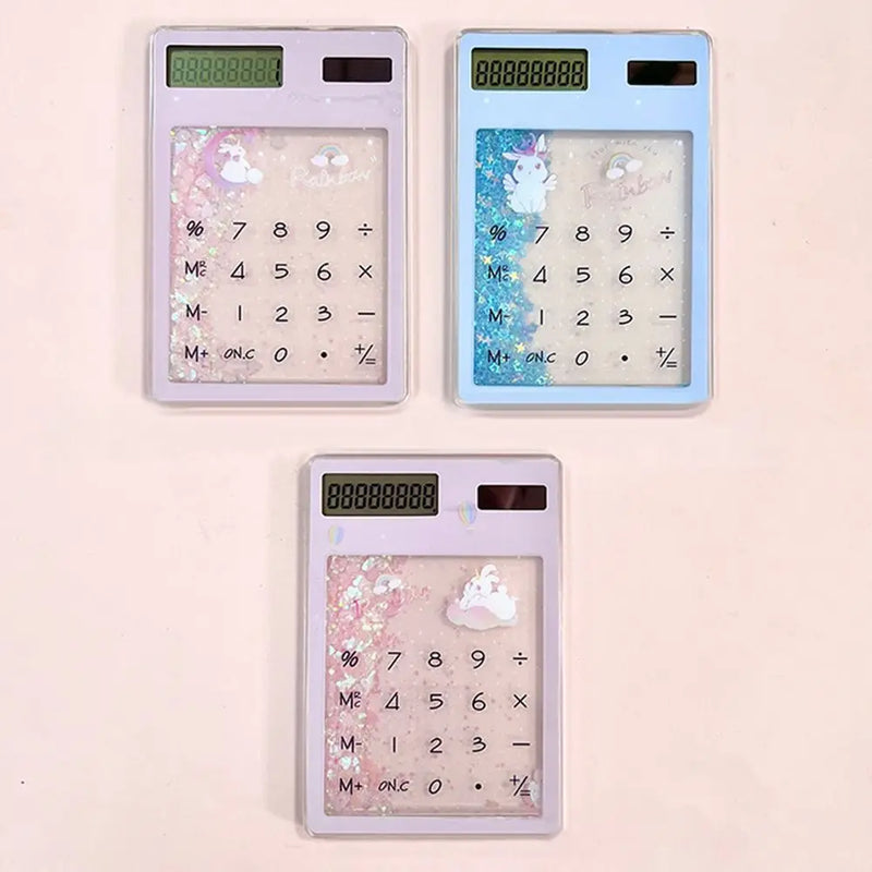 Mini Solar Calculator Transparent Quicksand 8 Digit Display For Students