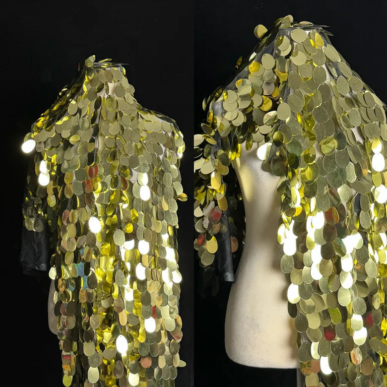 1yard 4cm Golden Sequin Fabric Oval Shape For Ceremonial Dress