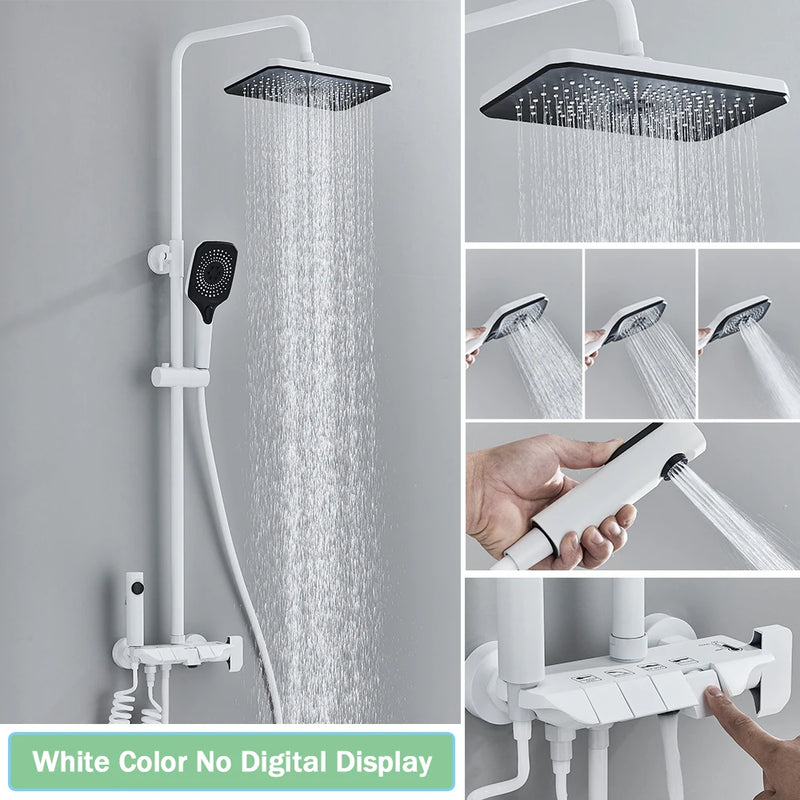 Rozin Black Digital Shower Faucet Set Rainfall Mixer Tap Bathroom
