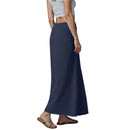 Women Linen Maxi Skirt Summer Cotton Elastic Waist Boho Beach Skirt