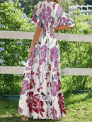 Women Maxi Dress Casual Printed O-neck Short Sleeve A-line Beach