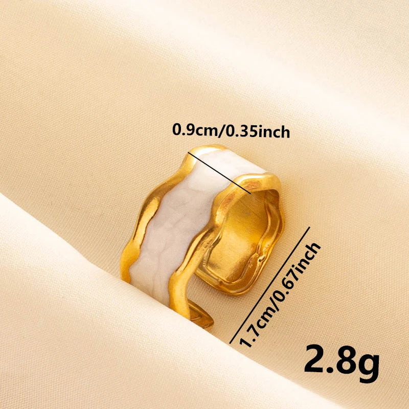 Bohemian Adjustable Stainless Steel Ring White Enamel Gold Color