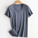 Women Silk T-shirts Mercerized Cotton O Neck Short Sleeve Casual Tops