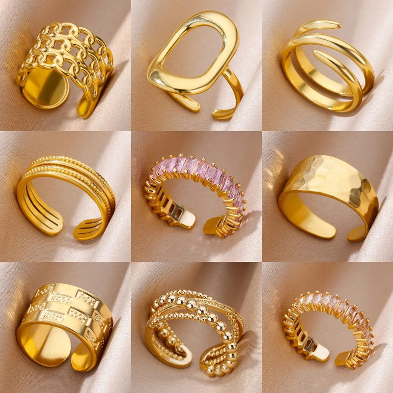 316L Stainless Steel Rings For Women Gold Color Classic Wedding Couple Rings