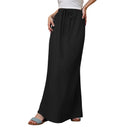Women Linen Maxi Skirt Summer Cotton Elastic Waist Boho Beach Skirt
