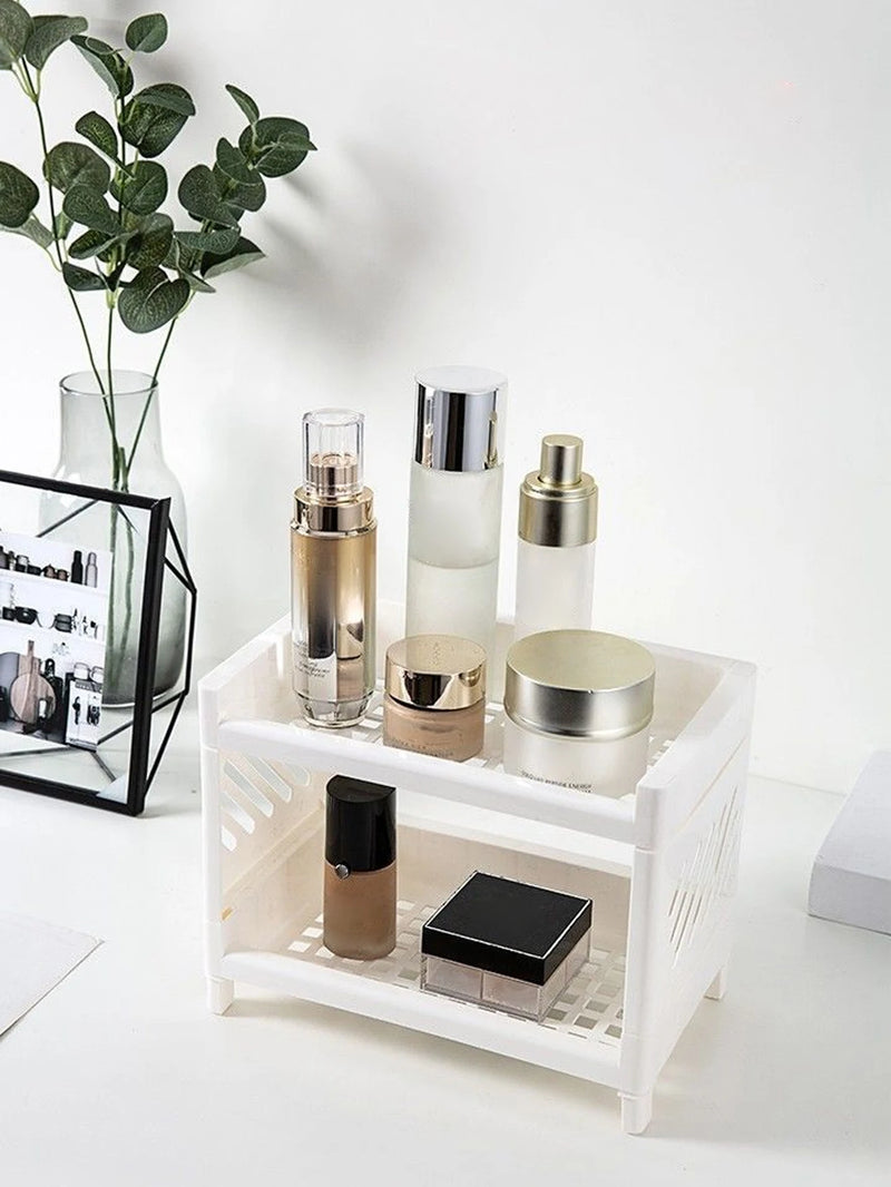 Double-Layer Storage Rack Plastic Organizer For Bathroom And Desk