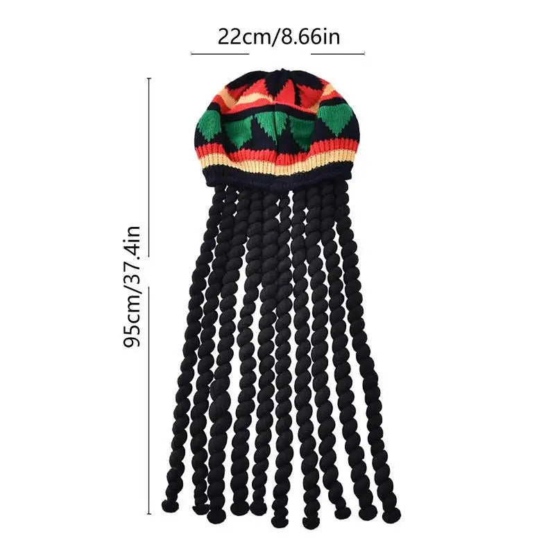 Mens Rasta Hat With Dreadlocks Wig Black Costume Accessory