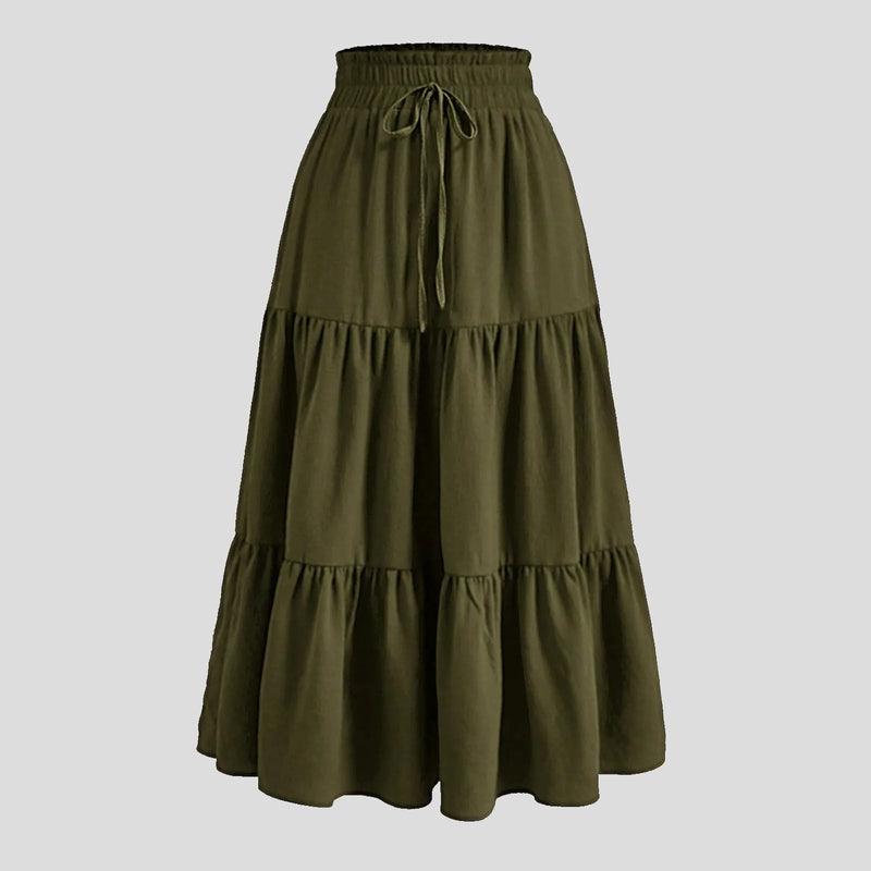 Boho Floral Maxi Skirt Elastic Waist Pleated Flowy Long Skirt