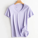 Women Silk T-shirts Mercerized Cotton O Neck Short Sleeve Casual Tops