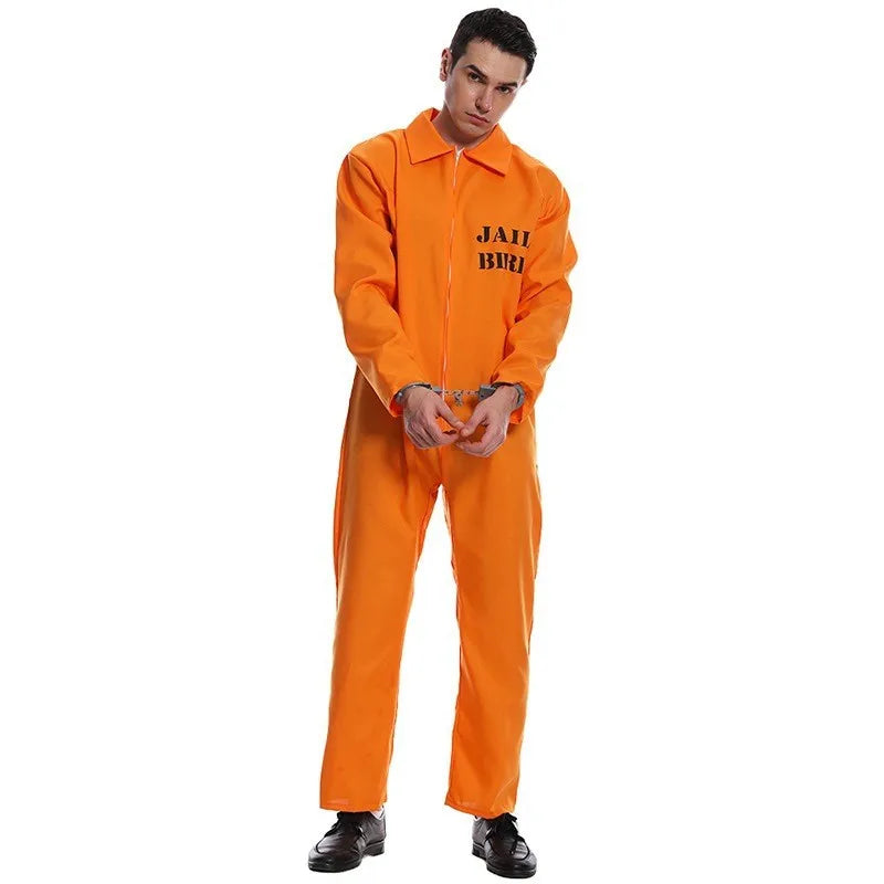 Prisoner Cosplay Costume Orange Jumpsuit Adult Men Prison Uniform