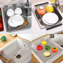 Kitchen Roller Shutter Drain Rack Stainless Steel Folding Dish Holder