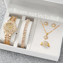 Women's Fashion Diamond Quartz Watch Jewelry Set Gold Steel Band
