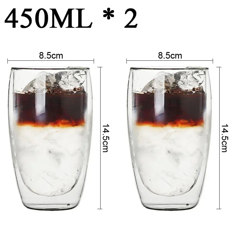 Double Wall Borosilicate Glass Mug Set Heat Resistant Tea Coffee Cups