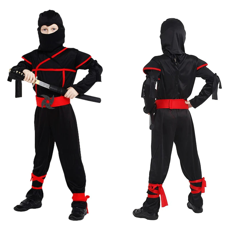 Kids Ninja Costume Set For Boys Girls Black Red Assassin Outfit