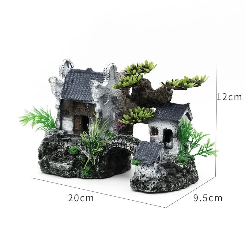 Resin Aquarium Ornament Fish Tank Landscape House Decoration Model