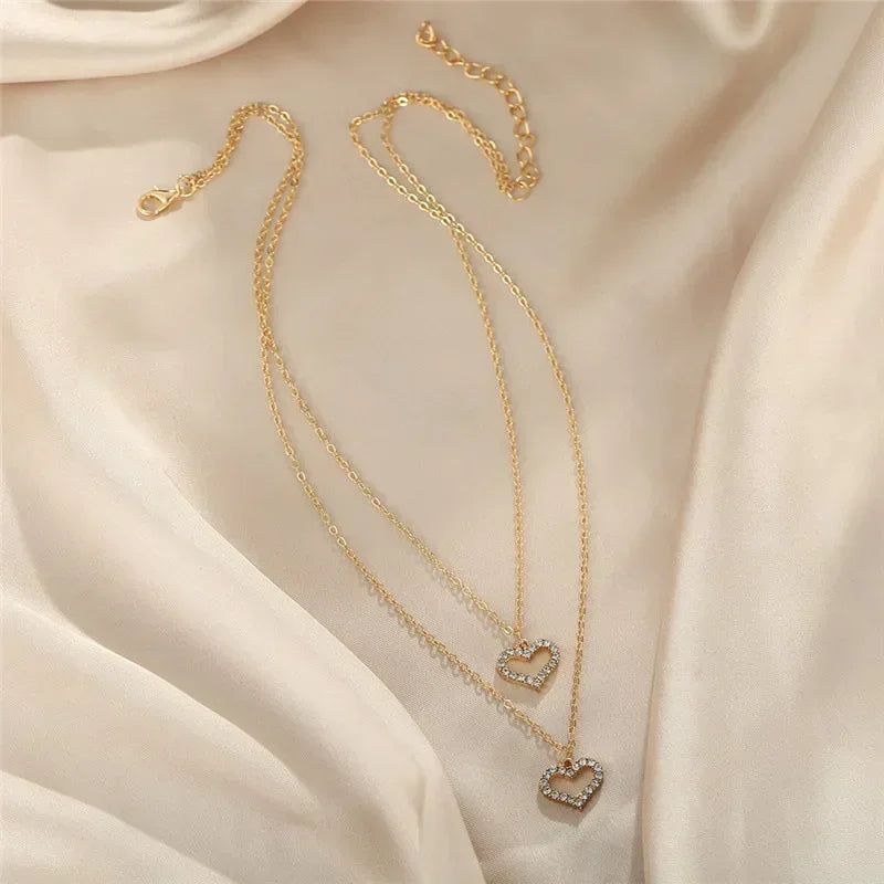 Women's Pearl Necklace Gold Beads Double Layer Chain Choker
