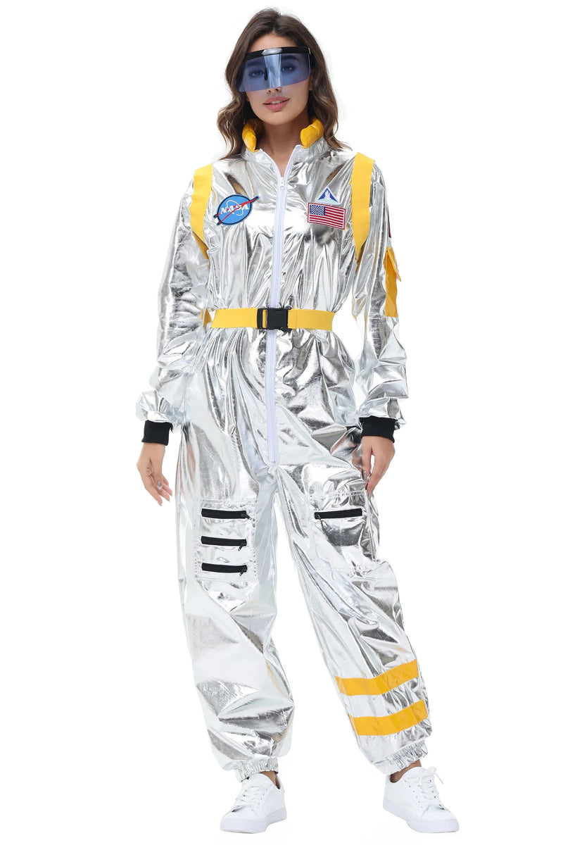 Adult Silver Astronaut Costume Space Jumpsuit For Men And Women