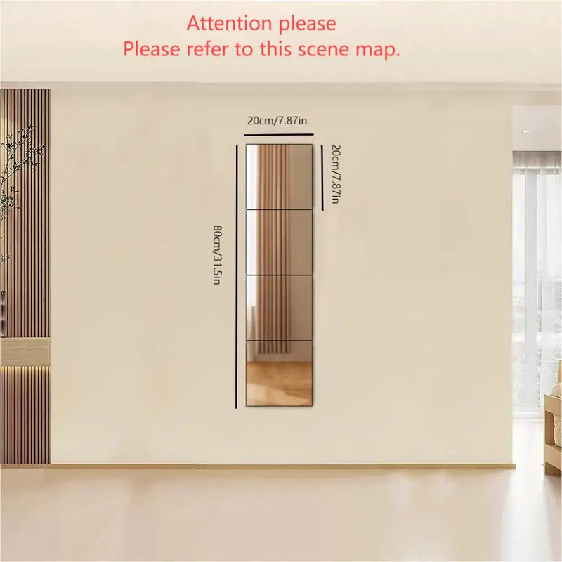 4pcs Mirror Wall Sticker Acrylic Self-adhesive Soft Plastic Sheets
