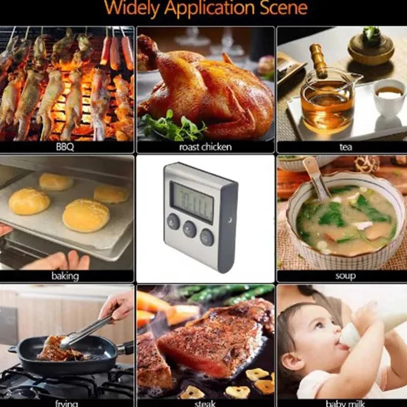 Digital Cooking Thermometer Wireless Oven BBQ Meat Probe Timer