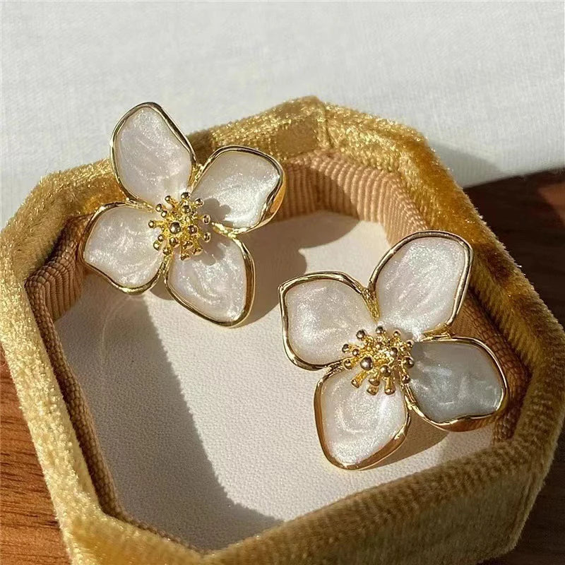 Hibiscus Flower Stud Earrings Romantic French Vintage Wedding Jewelry Gifts