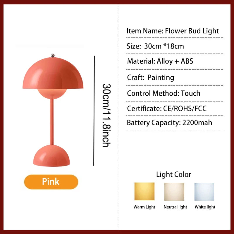 Rechargeable Table Lamp With 3 Speed Adjustment Flower Bud Design