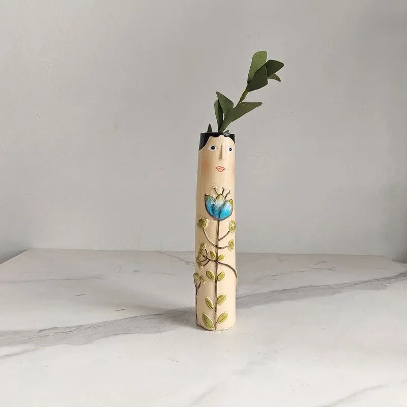 Bohemian Girl Face Resin Art Sculpture Vase For Indoor Decoration