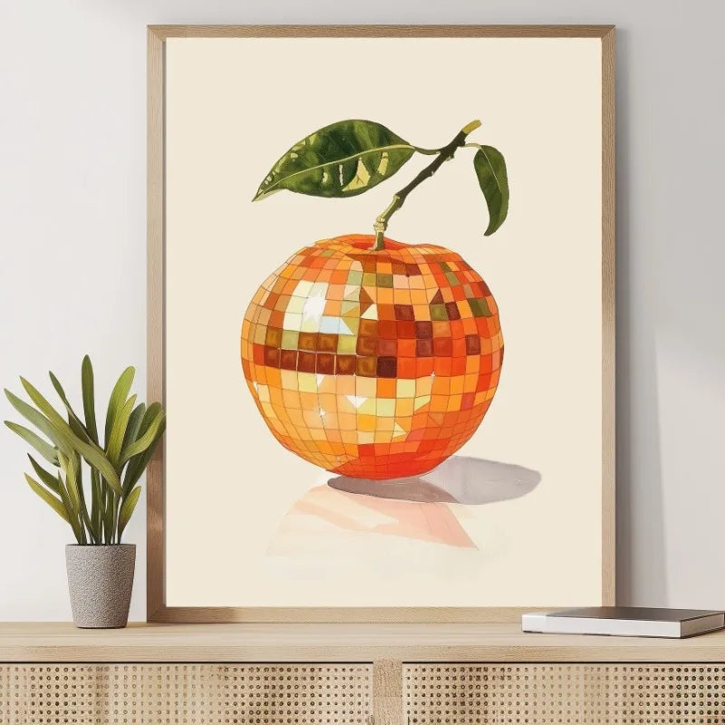 Retro Fruit Disco Ball Poster Citrus Apple Strawberry Canvas Art