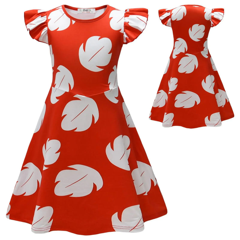 Hawaiian Lilo Leaf Dress Short Sleeve Knee Length Summer Costume