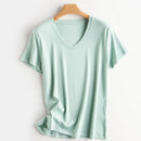 Women Silk T-shirts Mercerized Cotton O Neck Short Sleeve Casual Tops
