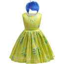 Girls Halloween Costume Set Sleeveless Floral Skirt Belt Scarf Wig