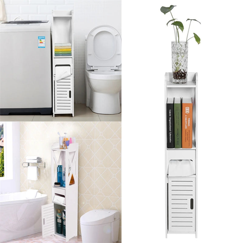 Bathroom Storage Cabinet White Wood Toilet Furniture Cupboard Shelf