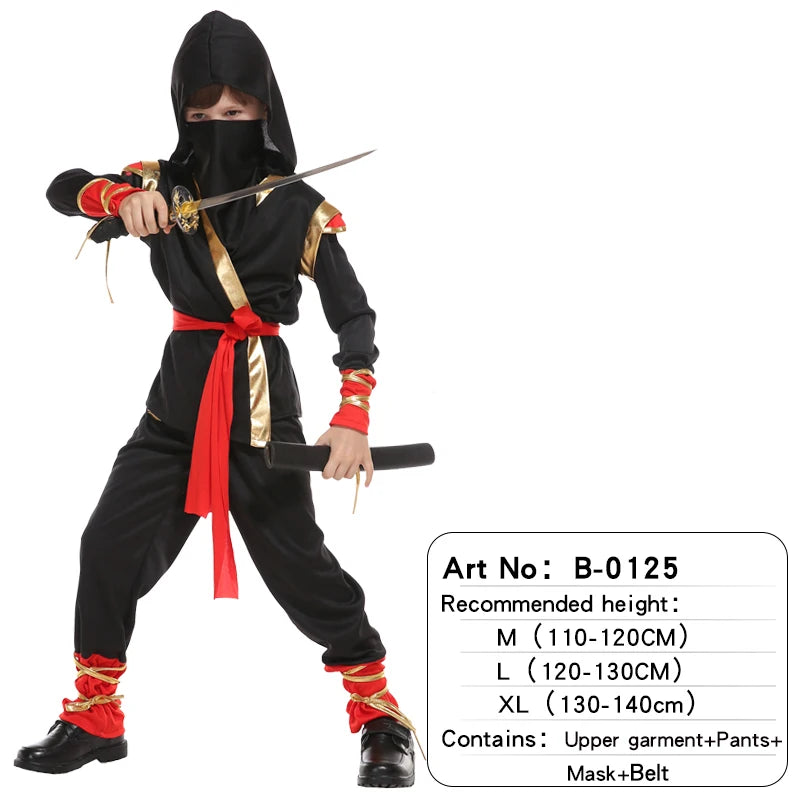 Kids Ninja Costume Set For Boys Girls Black Red Assassin Outfit