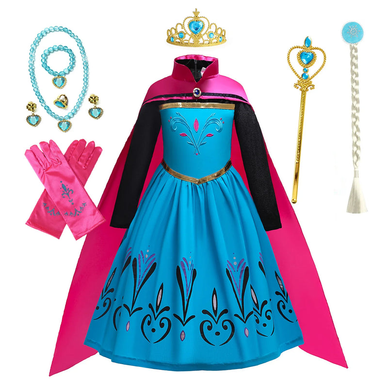Elsa Anna Princess Dress Girls Mesh Sequin Snow Queen Costume Gown