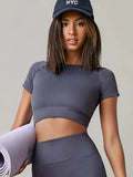Women Yoga Top Seamless Short Sleeve Sport Shirt Fitness Activewear